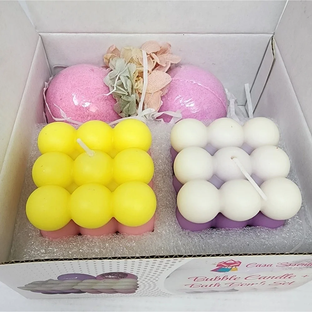 Casa Essentials‎ Bubble Candles & Bath Bomb Gift Set New Box Birthday Christmas